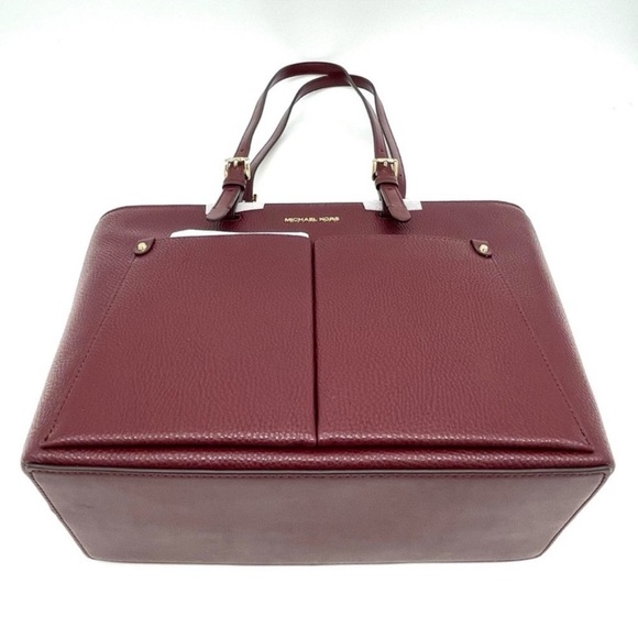 Michael Kors Jet Set Medium Pocket Tote Bag Ruby Red Leather - Picture 10 of 11